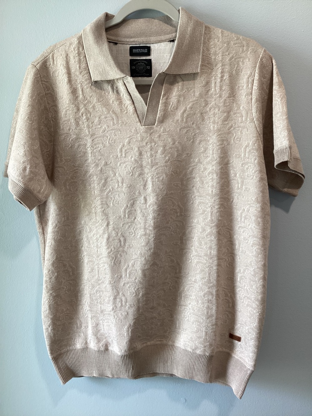 Buffalo David Bitton Light Beige Knit Polo with Emblem Tags